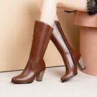 Full US Size Western Boots Womens Block Heels Zip Up Mid Calf Boots Riding Boots