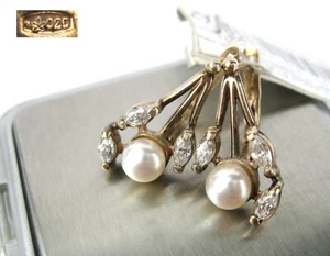 EARRINGS SILVER 925 Goldplated 850 freshwater pearls Stones Ukraine USSR - Picture 1 of 13