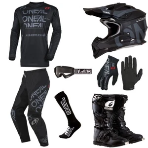 O'Neal Static Gray motocross gear Jersey Pants Gloves Boots Helmet Set - Picture 1 of 13