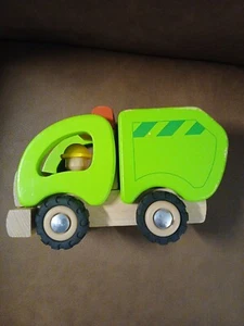 Goki Green Garbage Truck 55964 Wooden Toy Germany Rubber Wheels Toy Truck - Picture 1 of 12