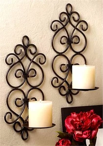 Juego de dos (2) ** 13 1/8" JUEGO DE APLIQUES DE PARED DE HIERRO NEGRO SCROLLWORK ** NUEVO EN CAJA - Imagen 1 de 7