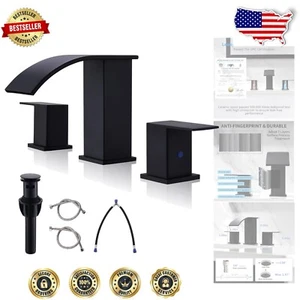 Luxurious Matte Black Waterfall Sink Faucet with Drain & Supply Lines Included - Picture 1 of 9