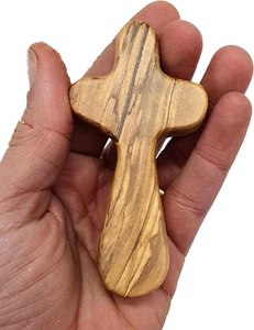 Zuluf Hand Carved Olivewood Medium Comfort Cross Bethlehem - CRS002 9.5Cm - Picture 1 of 12