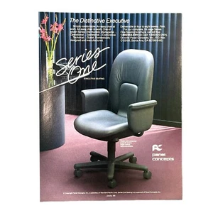 Anuncio impreso de muebles ejecutivos Panel Concepts Serie Uno 1988 diseño de silla 8,5x11 - Imagen 1 de 1