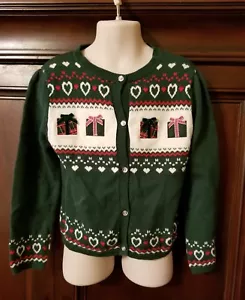 HARTSTRINGS GIRLS CHRISTMAS CARDIGAN SWEATER 5 6 HEARTS PRESENTS HOLIDAY NEW - Picture 1 of 11