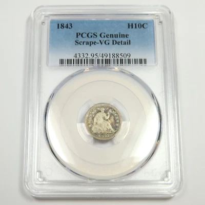1843 P PCGS VG Detail - Silver Seated Half Dime H10C US Coin #49887A - Image 1 of 2