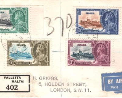 MALTA KGV Cover 1935 *SILVER JUBILEE* Set{4} Valletta Registered GB London KA897 - Image 1 of 4