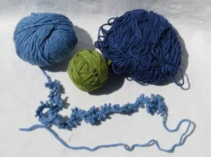 Mystery Yarn! Blue + Green Mixed Lot Cotton Wool 3 Balls Knitting Remnants - Picture 1 of 3