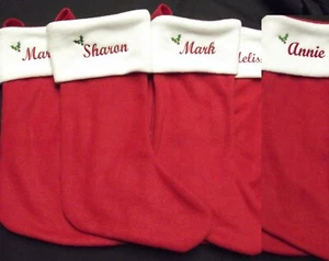 5 Personalized Christmas Stockings, Monogrammed Red Stocking, Custom with Design - Bild 1 von 12