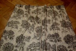 One Pair 2 panels Drapes Double Lined Toile Pictorial Pencil Pleat Black 87" lg - Picture 1 of 8