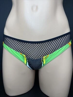 Parte inferior de bikini descarada acentuada de malla con estampado verde Sauvage vintage talla pequeña Foto 1 de 4