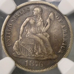 1876 LIBERTY SEATED SILVER DIME ATTRACTIVE CIRCULATED W/NATURAL TONES NGC XF 40 - Picture 1 of 4