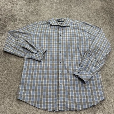 Camisa Zachary Prell Abotonada Hombre XL Azul Blanco Negro Cuadros Pata de Gallo Algodón Foto 1 de 4