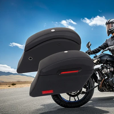 Motorcycle Luggage Hard Bags Saddlebags For Yamaha Kawasaki Honda Classic Black - Image 1 of 4