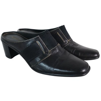 复古 90 年代黑色皮革 Liz Claiborne 一脚蹬穆勒鞋方跟 8 M — 第 1/4 张图片