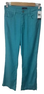 Jeans donna Nydj misto lino elasticizzato svasato taglia 4 tasche blu acqua NUOVO - Foto 1 di 8