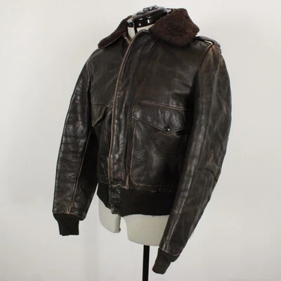 Vintage 1950s Georgetown Leather Flight Jacket Men 38 UK M Talon Zip Boxy Bomber - Image 1 of 4