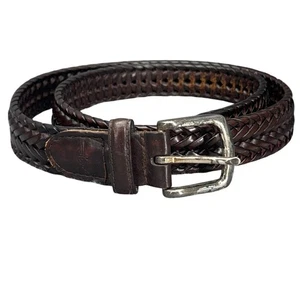 Dockers Vintage Dark Brown Patina Leather Braided Silver Buckle Belt Men 34" - Picture 1 of 10
