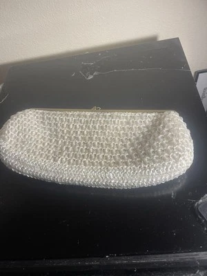 Trina Turk White Beaded Clutch With Gold Hardware, Magnetic Closure. - Image 1 of 2