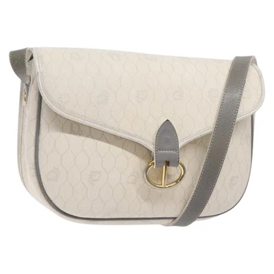 Christian Dior Honeycomb Canvas Shoulder Bag PVC White Gold Auth 136076 - Imagem 1 de 4