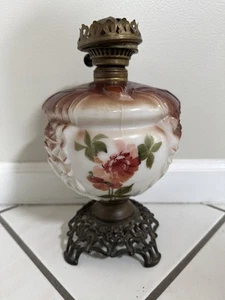 Antique Oil Lamp Glass, Brown, With Burner - Picture 1 of 18