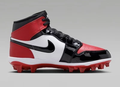 耐克 Air Jordan 1 Mid TD AJ 足球鞋 Bred Toe 专利男式 13 码全新 — 第 1/4 张图片