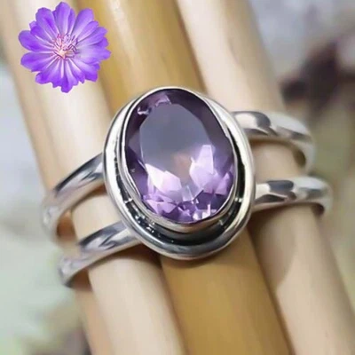 Amethyst Gemstone 925 Sterling Silver Ring Handmade Jewelry Ring For Gift - Image 1 of 2