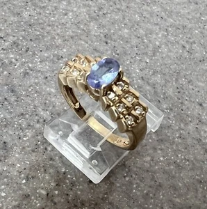 Vintage 14K Yellow Gold EFFY Purple Tanzanite & Diamond Cocktail Ring - Picture 1 of 11