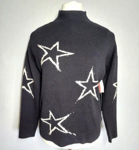 Tahari Womens Jumper Size M UK 10 Black White Star High Neck Soft Knit BNWT - Picture 1 of 10