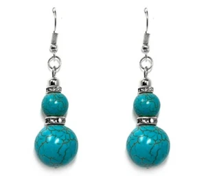 1 Paar Edelstahl Hänger Ohrringe mit Schmuckstein Türkis und Strass 2 Perlen 6cm - Bild 1 von 4