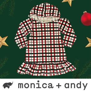 Monica & Andy Green & Red Plaid Hooded Ruffle Sweatshirt Dress, Size 3, MSRP $30 - Picture 1 of 4