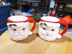 Vintage Ceramic Santa Face 3” Mugs Christmas Kitsch Retro MCM (2) - Picture 1 of 7