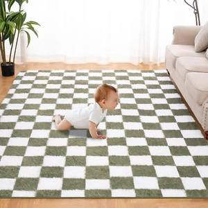 Super Soft Rug for Bedroom, 5x7 Ft Green and White Area Rug Classic Checkered - Picture 1 of 8