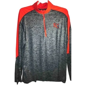 KC Mens XL Xlarge Orange Gray Heathered Pullover Long Sleeve Athletic Shirt Embr - Picture 1 of 10