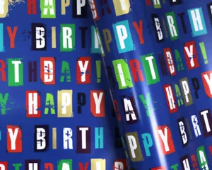 Gift Wrapping Paper Bulk Roll - 500mm x 60 metres Blue Happy Birthday gift wrap - Picture 1 of 1