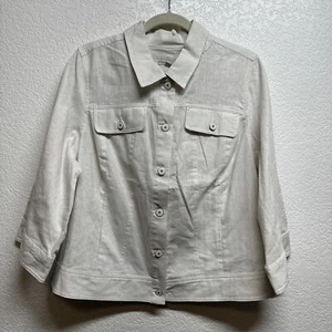 NWOT Isaac Mizrahi Linen Blend Blazer Jacket Women's 20 Cream Beige Button Front - Picture 1 of 6