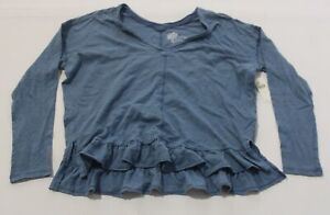 Pilcro Women's Anthropologie L/S V-Neck Cotton Ruffle Shirt LV5 Blue Medium NWT