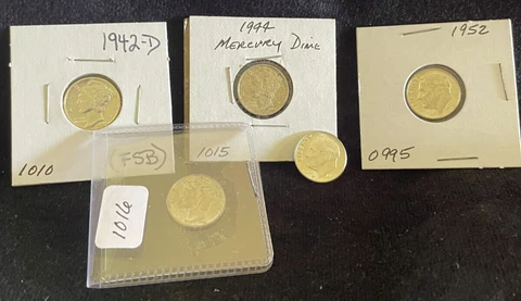 Lot of (5): 1942-D Mercury Dime, 1944 Mercury Dimes, etc Cover