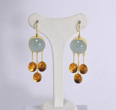 ORECCHINI ARGENTO DORATO ACQUAMARINA MILK E CITRINO OVALE 8 x 10 mm  AGHT 0790 - - Immagine 1 di 3