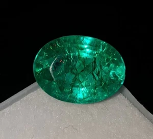 8.27 Ct Oval Shape Natural Green Colombian Emerald Loose Gemstone Certified Gems - Foto 1 di 10