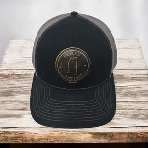 Richardson Oxford Round Patch Mesh Snapback Cap Trucker Baseball Hat Black Gray - Picture 1 of 14