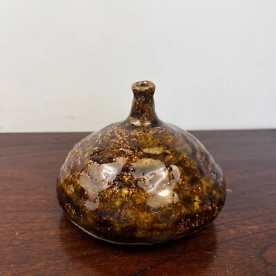 Jarrón rústico de estudio arte cerámica esmalte por goteo marrón cerámica firmado orgánico hogar Foto 1 de 4