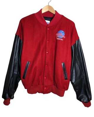 PLANET HOLLYWOOD BEVERLY HILLS LEATHER WOOL BOMBER JACKET SIZE LARGE MADE IN USA - Image 1 of 4