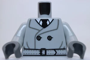 Lego Minifig Torso Trench Coat Cucitura Bottoni Cintura Camicia Bianca e Cravatta Nera - Foto 1 di 2