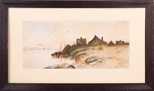 Impressionist Watercolor Painting "Harbor landscape" by George William Whitaker - Picture 1 of 7