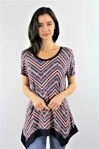 Womens Tunic Zig Zag by Ivory Love Blue & Coral Made in USA - Picture 1 of 6
