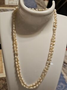 14k Yellow Gold Long Pearl Necklace 29 Inch
