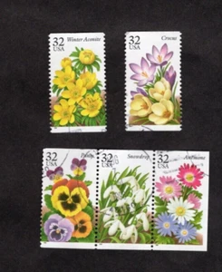 #3025-29 Garden Flowers Stamps, Used Set of 5, 32 cent, Off Paper - Picture 1 of 1