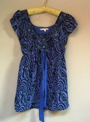 Nanette Lepore Top Womens Size 4 Purple Silk Tie Front Grommets A-Line Blouse - Image 1 of 4