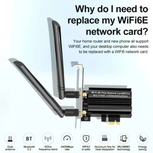 WiFi 6E AX5400Wi-Fi Adapter Tri Band 2.4G/5G/6G PCIE Network Card PC Win 10/11 - Picture 1 of 16